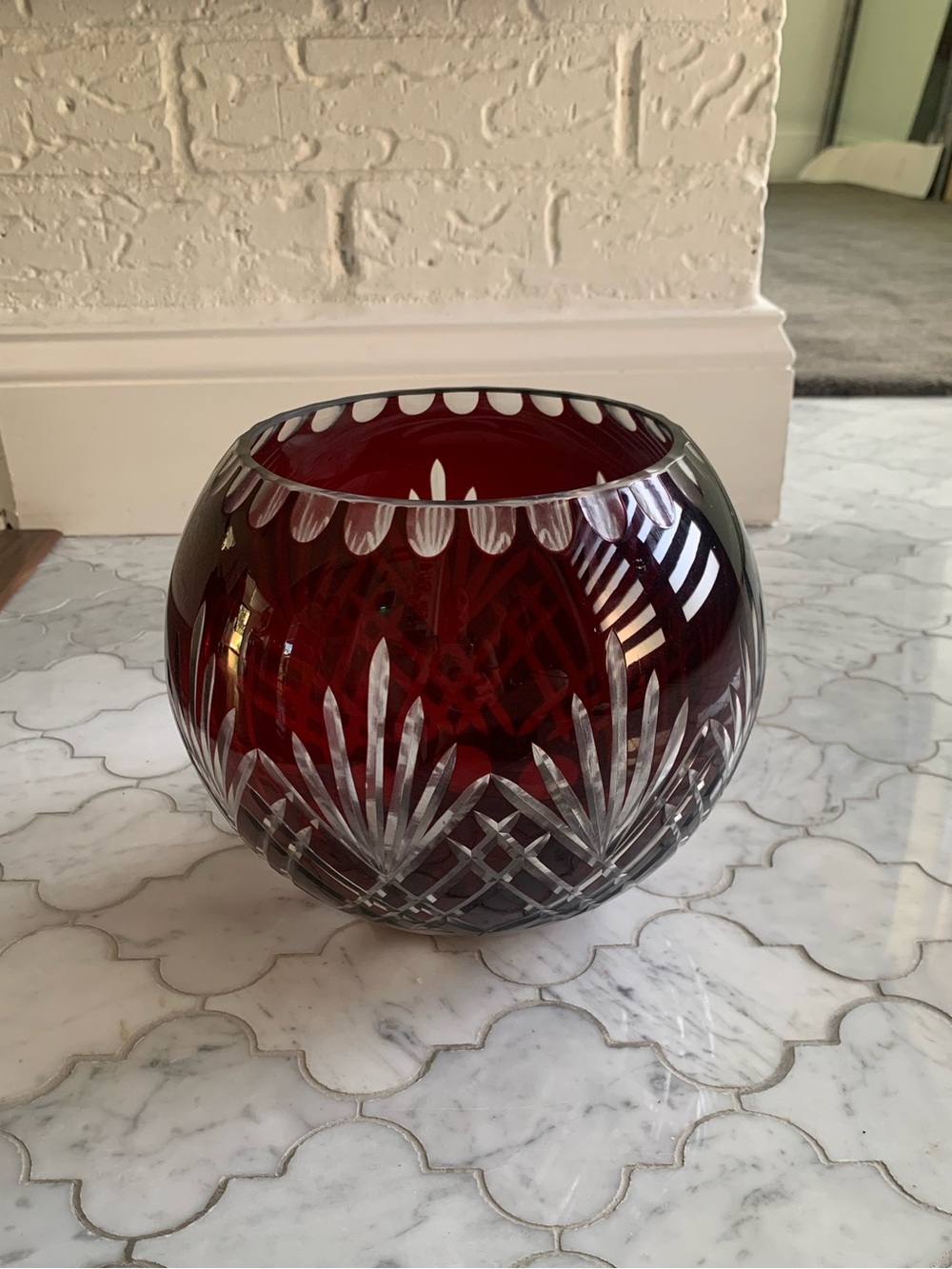 Vintage Ruby Red Cut Crystal Bowl